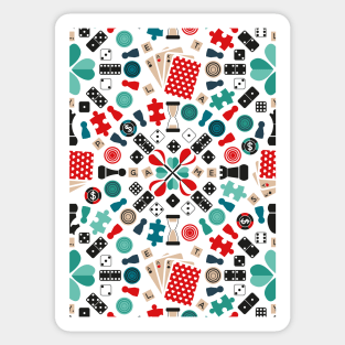 Wanna play? // pattern // white background teal red mint brown black and white game pieces Sticker